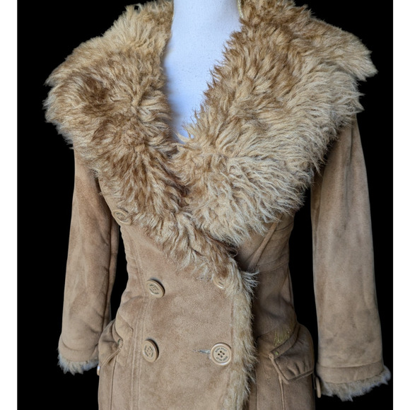 Baby Phat Girls Brown Tan Faux Fur Coat Size Small Y2K Penny Lane Embroidered - Picture 6 of 16